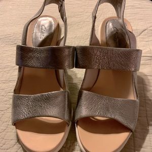 Like New Silver Clarks Slingback Heels